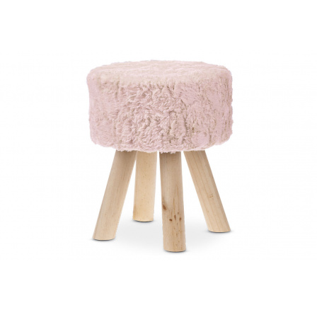 Taburet, potah starorůžová umělá kožešina ECRU, masivní nohy z kaučukovníku v př Taburet, potah starorůžová umělá kožešina ECRU, masivní nohy z kaučukovníku v př