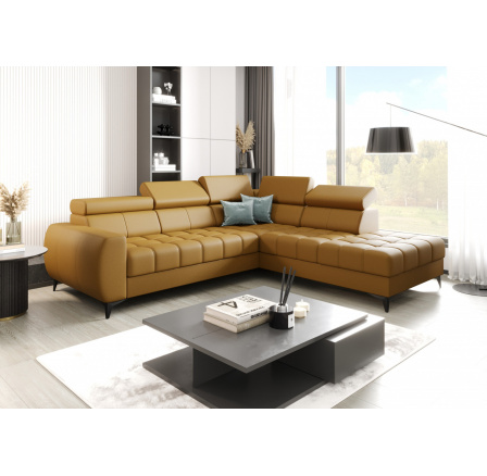 Rohová sedací souprava PORTO přírodní kůže 225x255 cm - pravá, Kůže hořčicová matná