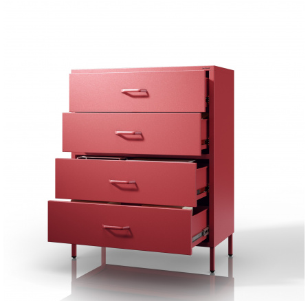Červená kovová skříňka komoda Moderní CARLA, 800 x 1015 x 400 mm