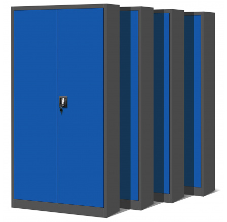 Sada 4x kancelářská kovová skříň na dokumenty JAN, 900 x 1850 x 400 mm, antracitově-modrá