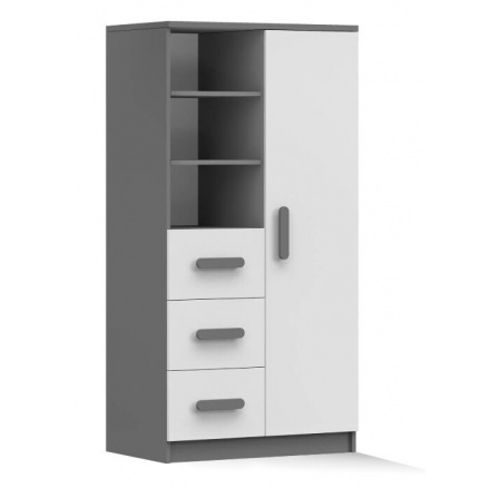 Regál 80 3S1D SMYK II - 05, Šedá/Bílá/Šedá