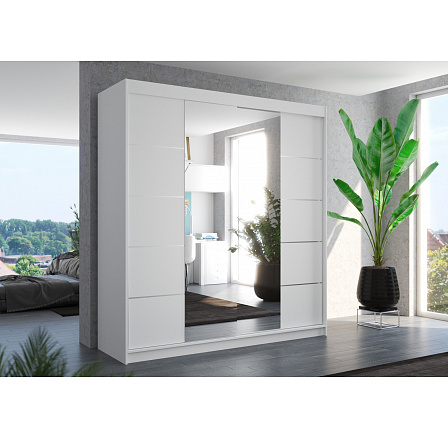 Posuvná skříň se zrcadlem DALMATIA 200 Bílá+Bílá