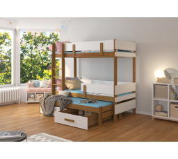 Třílůžková patrová postel s matracemi ETAPO 180x80 Dub+Bílá