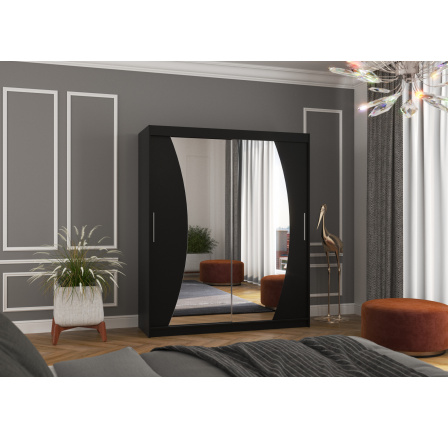 Posuvná skříň se zrcadlem DOLORES 180 Černá+Černá Posuvná skříň se zrcadlem DOLORES 180 Černá+Černá