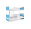 Dětská patrová postel RICO 90x200 cm, včetně matrací, Bílá/Modrá