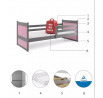 Dětská postel RICO 90x190 cm, bez matrace, Grafit/Růžová