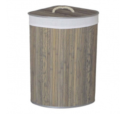 Koš prádelní - bambusový, rohový s víkem, tmavě šedý