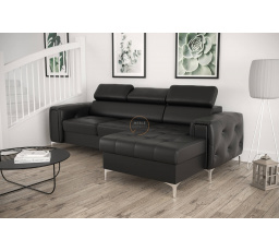 Rohová sedací souprava ORION MINI s funkcí spaní 255x165 cm přírodní kůže - černá kůže, pravá