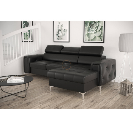 Rohová sedací souprava ORION MINI s funkcí spaní 255x165 cm přírodní kůže - černá kůže, pravá