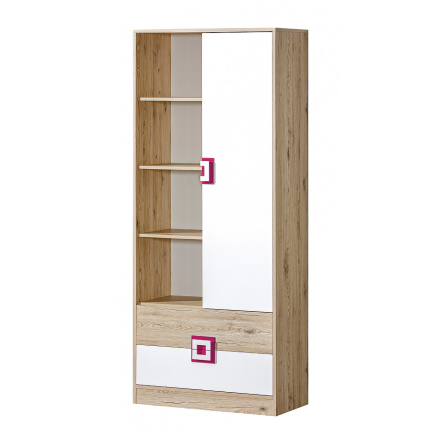 Regál NICO 04, Světlý Dub/Bílá/Růžová