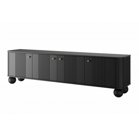 TV komoda VESPER 4D, Černá/Zlaté úchyty/kulaté nohy TV komoda VESPER 4D, Černá/Zlaté úchyty/kulaté nohy