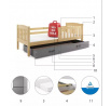 Dětská postel KUBUS 80x160 cm se šuplíkem, bez matrace, Přírodní/Grafit