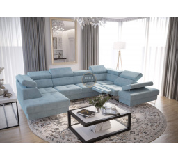 Rohová sedací souprava GALAXY MAX II , relax s funkcí spaní 215x350x170 - modrá, pravá