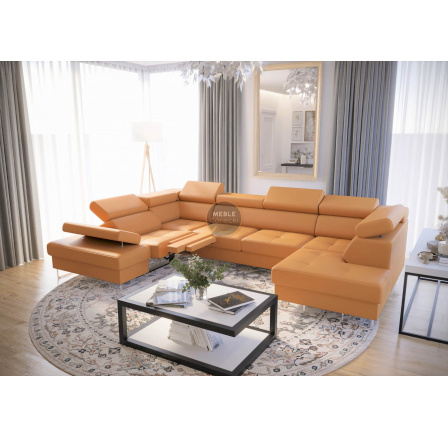 Rohová sedací souprava GALAXY MAX II , relax s funkcí spaní 215x350x170 přírodní kůže - levá, přírodní kůže - volitelná barva