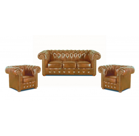 Sedací souprava Chesterfield Classic 3+1+1 kůže koňak
