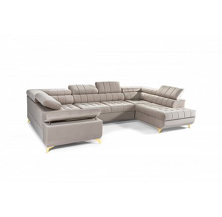 Rohová sedačka Dragonis U s funkcí spaní / zlaté nohy