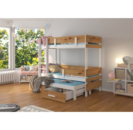Třílůžková patrová postel ETAPO 200x90 Bílá+Artisan