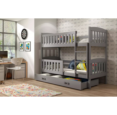 Dětská patrová postel KUBUS se šuplíkem 90x200 cm, včetně matrací, Grafit/Grafit