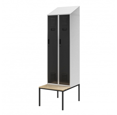 Šatní skříňka s lavičkou a stříškou KACPER II PRO, 600 x 2295 x 850 mm, šedo-antracitová