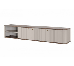 Závěsná TV komoda Vesper 3D, kašmír / ořech / zlaté úchyty