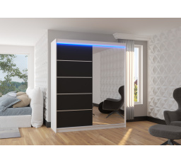 Posuvná skříň se zrcadlem a LED osvětlením CARO 180 Bílá+Černá