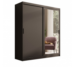 Šatní skříň s posuvnými dveřmi a zrcadlem Hailey 180 Černá+Černá