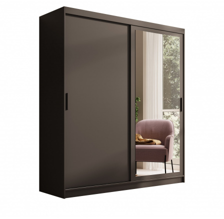 Šatní skříň s posuvnými dveřmi a zrcadlem Hailey 180 Černá+Černá