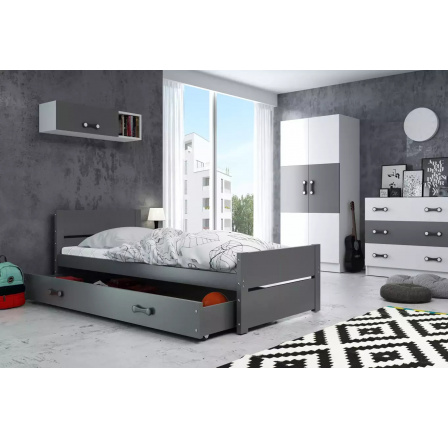 Dětská postel BARTEK, se šuplíkem bez matrace, Grafit