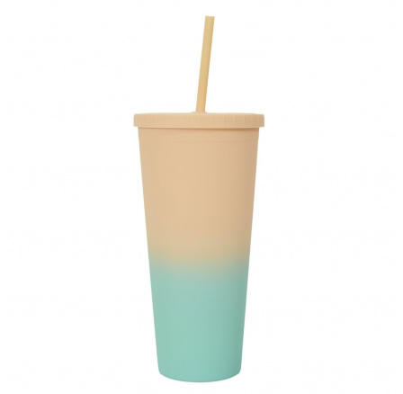 Hrnek se slámkou PP žluto-tyrkysový