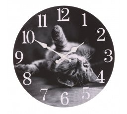 Hodiny nástěnné - pr. 34 cm, MDF, hravé kotě