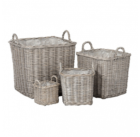 Koš proutěný - obal na květiny, šedý, cena za sadu 4 ks