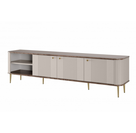 TV komoda Vesper 3D, kašmír / ořech / zlaté nohy