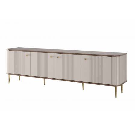 TV komoda Vesper 4D, kašmír / ořech / zlaté nohy