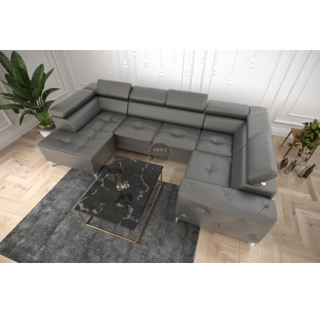 Rohová sedací souprava ORION MAX II s funkcí spaní 165x350x185 cm přírodní kůže - Šedá kůže, pravá