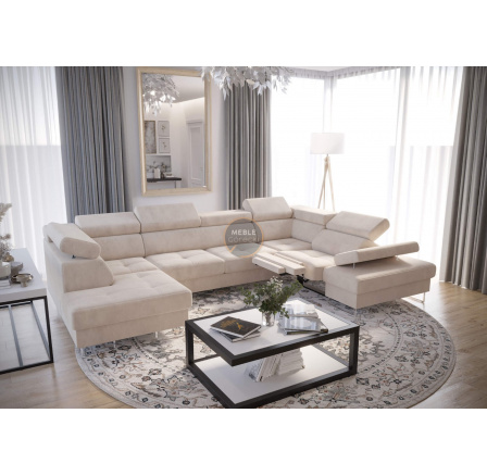 Rohová sedací souprava GALAXY MAX II , relax s funkcí spaní 215x350x170 - béžová, pravá
