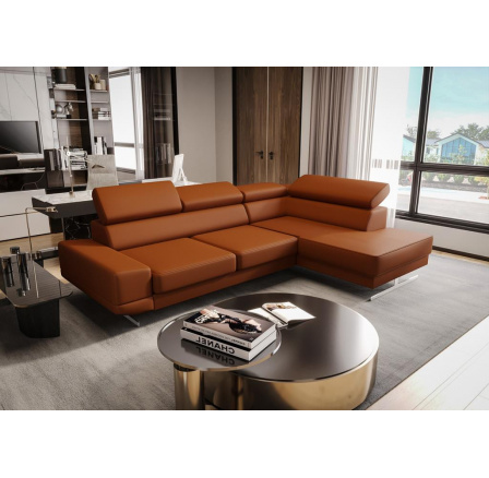 Rohová Kožená sedací souprava MILANO I - cihlová , pravá