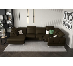Rohová sedací souprava MALIBU MAX II , relax 180x350x182 cm přírodní kůže - Olivově hnědá, Pravá strana