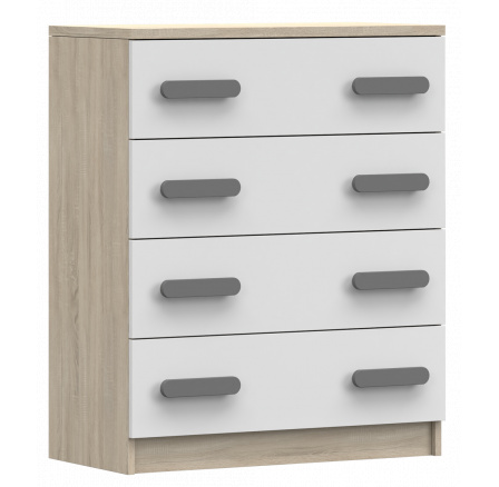 Komoda 4S SMYK III - 02, Dub Sonoma/Bílá/Šedá