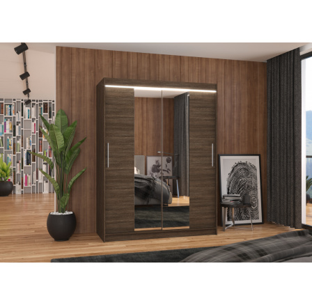 Posuvná skříň se zrcadlem a LED osvětlením INESS 150 Choco+Choco