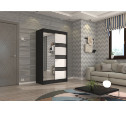 Posuvná skříň se zrcadlem a lacobelem TOURA 120 Černá+Bílá