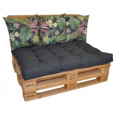 Polstry na paletový nábytek sada EASY - látka tmavě šedý melír a Monstera