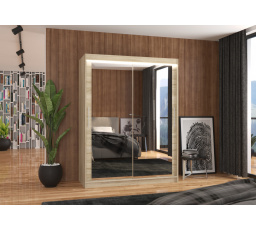 Posuvná skříň se zrcadlem a LED osvětlením PERMO 150 Sonoma+Sonoma