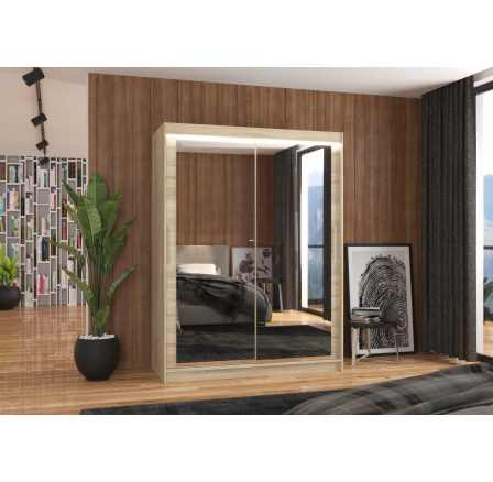 Posuvná skříň se zrcadlem a LED osvětlením PERMO 150 Sonoma+Sonoma