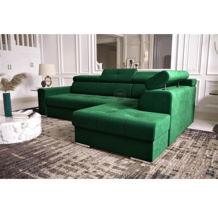 Rohová sedací souprava s funkcí spaní MARGO I 260×185 - zelená , pravá