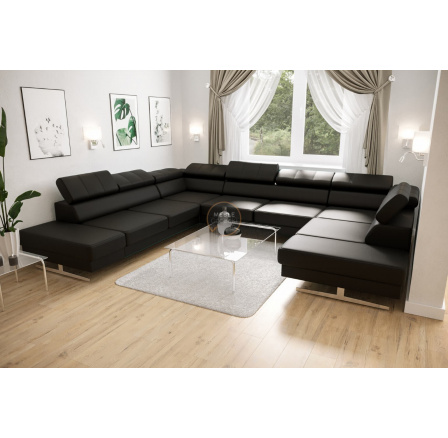 Rohová sedací souprava EMPORIO MAX I 300x350x220 přírodní kůže - černá kůže , levá