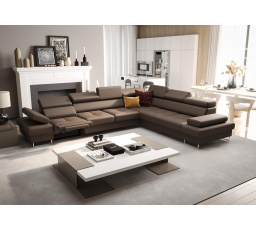 Rohová Kožená sedací souprava s funkcí spaní a relaxace GALAXY MAX 350x280 cm - hnědá , pravá