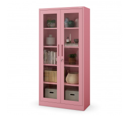 Prosklená skříň AMELIA, 900 x 1850 x 400 mm, Fresh Style: pudrově růžová