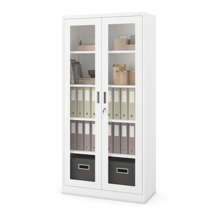 Kovová skříň s proskenými dveřmi AMELIA, 900 x 1850 x 400 mm, bílá