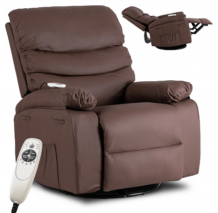 Masážní Rozkládací Křeslo BRUCE s Houpací Funkcí Hnědá Ekokůže
