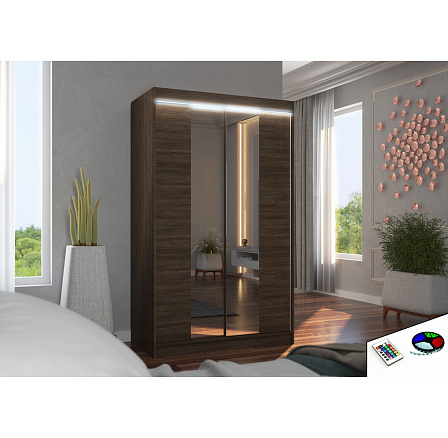 Posuvná skříň se zrcadlem a LED osvětlením MARVIN 120 Choco+Choco